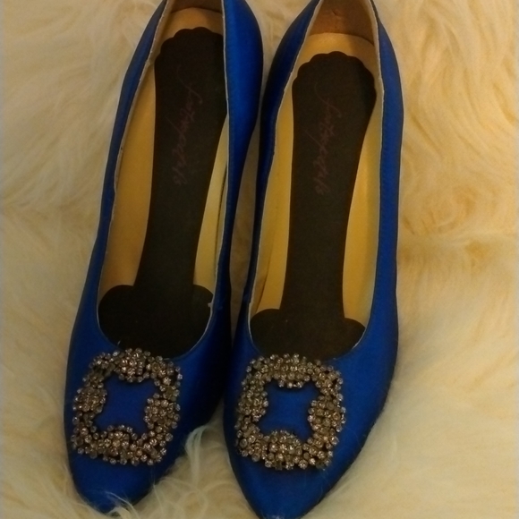 Blue Satin Evening Shoes - Picture 8 of 15